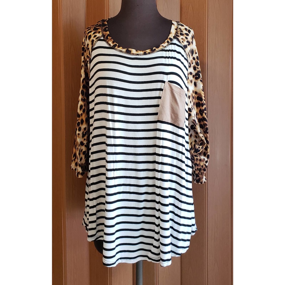 Moa Moa size 2XL rayon cheetah print & striped knit top